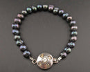 Peacock Blue Natural Pearl Bracelet 925 Sterling Silver (Vintage) H025-26