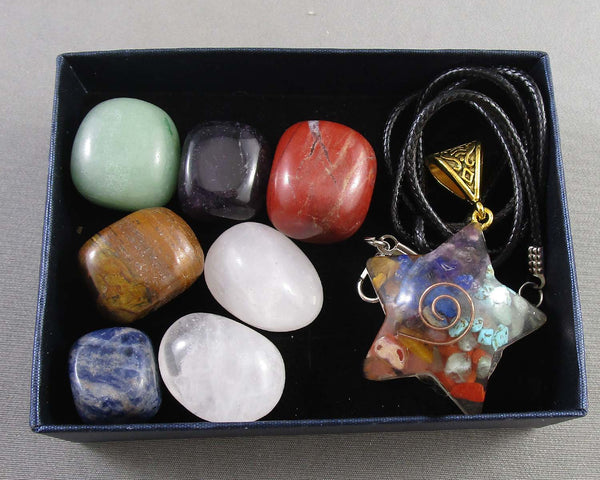 Orgonite Star Pendant & Chakra Crystal Gift Set H090