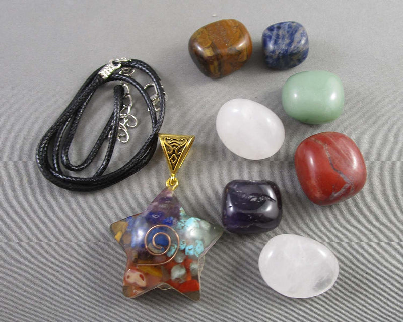 Orgonite Star Pendant & Chakra Crystal Gift Set H090