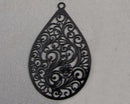 Black Stainless Steel Filigree Pendant Tear Drop Charms 4pc C634