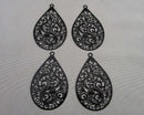Black Stainless Steel Filigree Pendant Tear Drop Charms 4pc C634