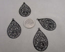 Black Stainless Steel Filigree Pendant Tear Drop Charms 4pc C634