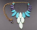 Pretty Teal Wood Beads Necklace Vintage H001-9