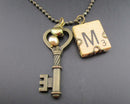 Pearl Gemstone Pendant with Scrabble Tile Necklace Vintage H001-19