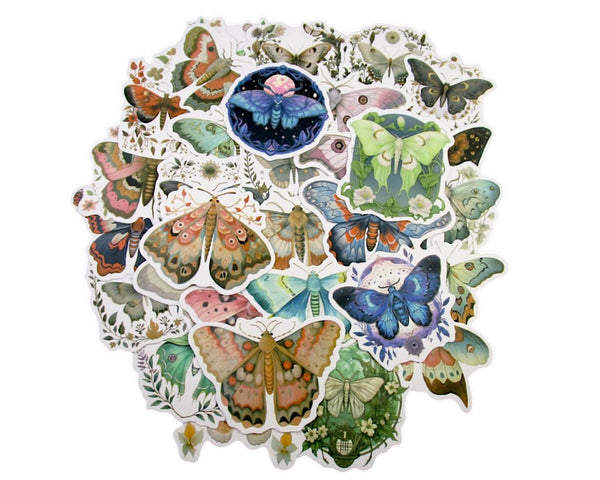 Moth Sticker Pack - Waterproof PVC Stickers 50pc G096-2