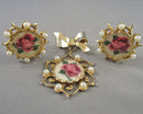 Petite Point Clip on Earrings & Brooch (Vintage) H088-9