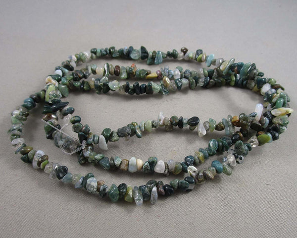 Moss Agate Beads Chip Strand 32" (G021-1)