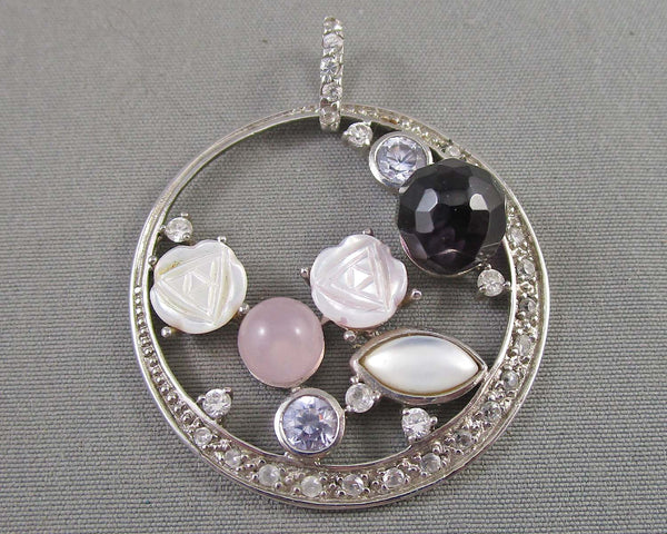 Amethyst & Mother of Pearl Pendant (925 Sterling Silver) Vintage B026-2