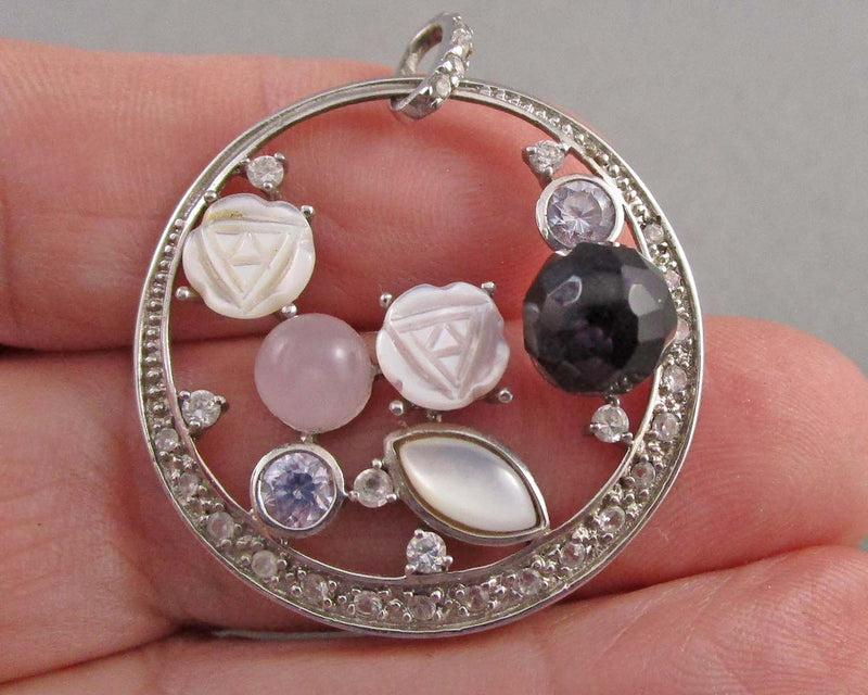 Amethyst & Mother of Pearl Pendant (925 Sterling Silver) Vintage B026-2