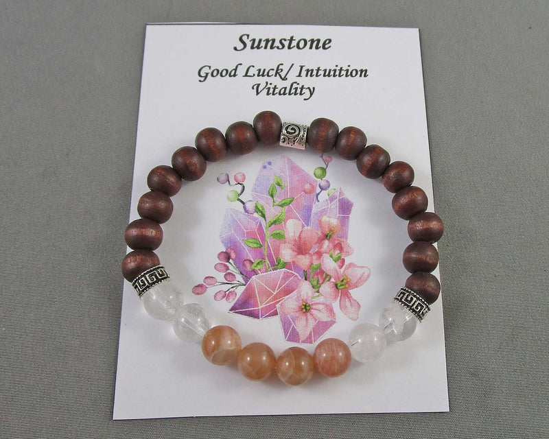 Sunstone & Quartz Gemstone Bracelet 1pc J266