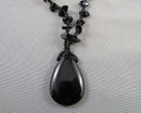 Black Obsidian Pendant Necklace (Vintage) H111-10