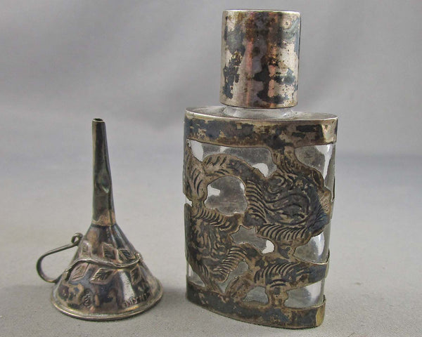 Vintage Sterling Silver Perfume Bottle and Miniature Funnel 1 set B078-6