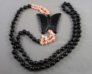 Obsidian & Shell Butterfly Necklace (Vintage) H002-9