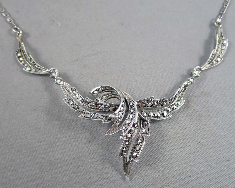 Vintage Marcasite Necklace (925 Sterling Silver) B079-4