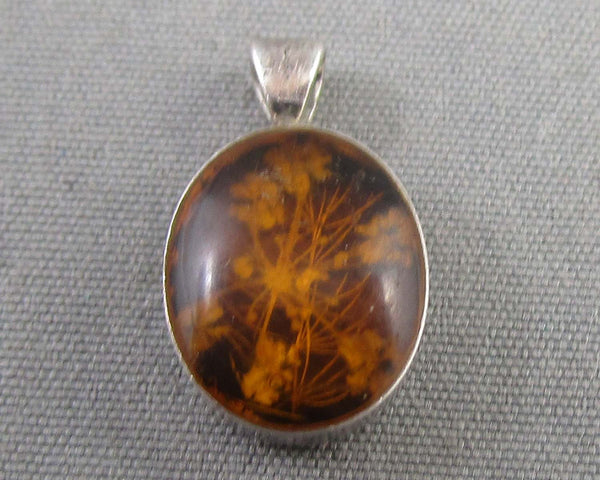 Vintage Resin Flowers Pendant Sterling Silver 1pc B073-6