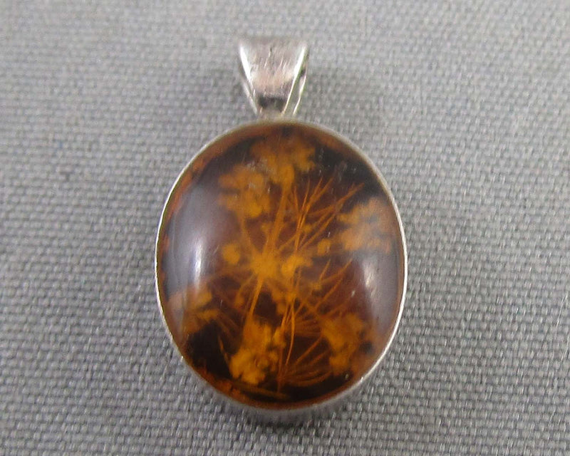 Vintage Resin Flowers Pendant Sterling Silver 1pc B073-6