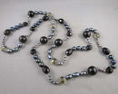 Peacock Blue Natural Pearl Necklace with Citrine and Onyx (Vintage) H145-12
