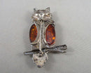 Amber Owl Brooch Sterling Silver (Vintage) H145-21