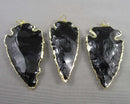 You Choose!  Obsidian Arrowheads Pendants with Gold Trim