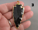 You Choose!  Obsidian Arrowheads Pendants with Gold Trim