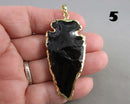 You Choose!  Obsidian Arrowheads Pendants with Gold Trim