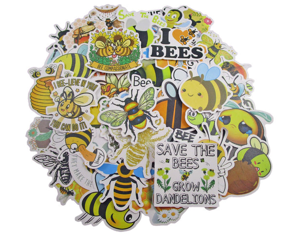 Bees Sticker Pack - Waterproof PVC Stickers 50pc J244