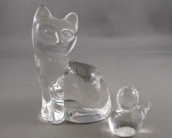 Vintage Glass Cat & Duck Figurines B037-2