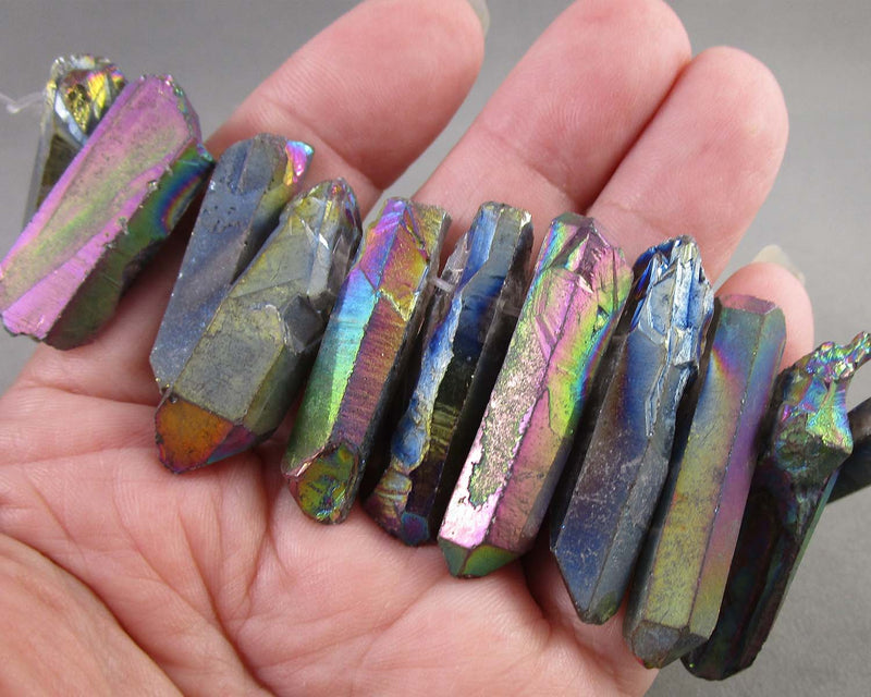 Electroplated Quartz Points (Drilled) Rainbow Aura (C489)