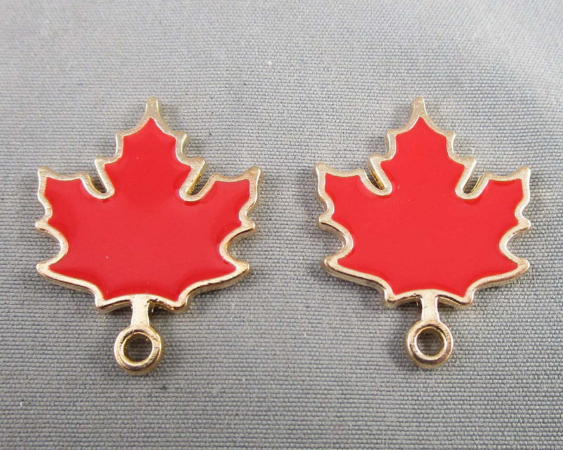 Enamel Maple Leaf Charm Gold Tone 5pcs (C482)