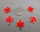 Enamel Maple Leaf Charm Gold Tone 5pcs (C482)