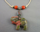Unakite Elephant Pendant Necklace (Vintage) H053-4