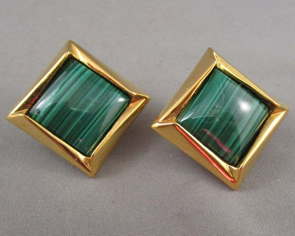 Malachite Gemstone Earrings Vintage B027-5