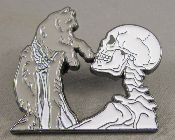 Skeleton Holding a Cat Enamel Pin 1pc (BIN 31)