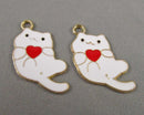 Cat with Heart Enamel Charms 5pcs (C500)