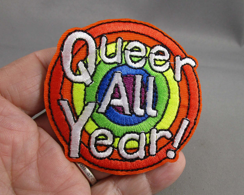 "Queer All Year!" Rainbow Iron on Patch 1pc J255