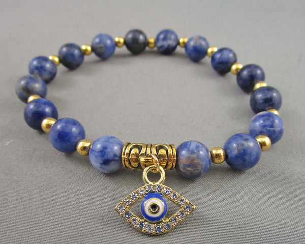 Sodalite Greek Evil Eye Bracelet Z036