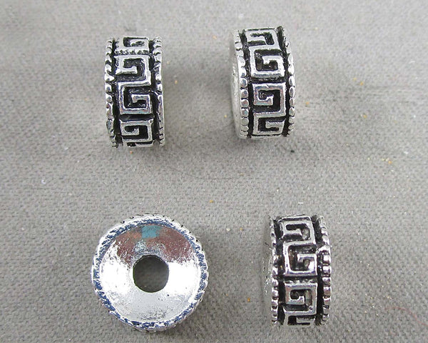 Silver Tone Greek Key Rondelle Spacer Beads 8x4mm 35pcs (C293)