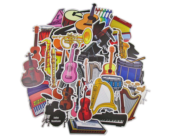 Musical Instruments Sticker Pack - Waterproof PVC Stickers 50pc J268