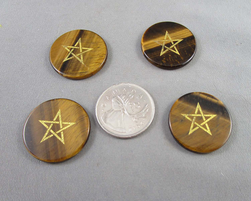 Pentacle Tiger Eye Flat Round Cabochon 1pc 25mm C157