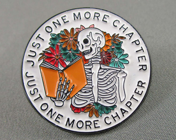 "Just One More Chapter" Skeleton Enamel Pin 1pc (BIN 2)