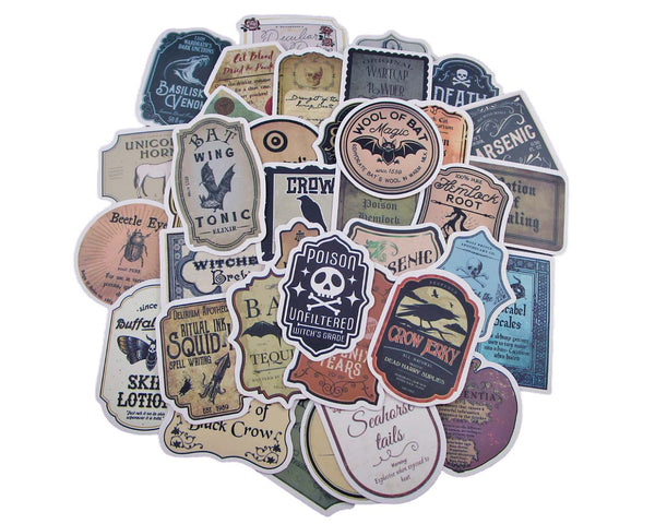 Vintage Potion Bottle Sticker Pack - Waterproof PVC Stickers 50pc H130