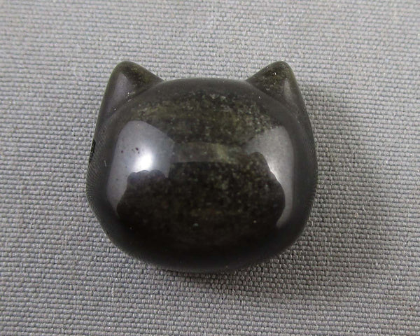 Cat Head Gold Sheen Obsidian Bead (Drilled) 1pc C535