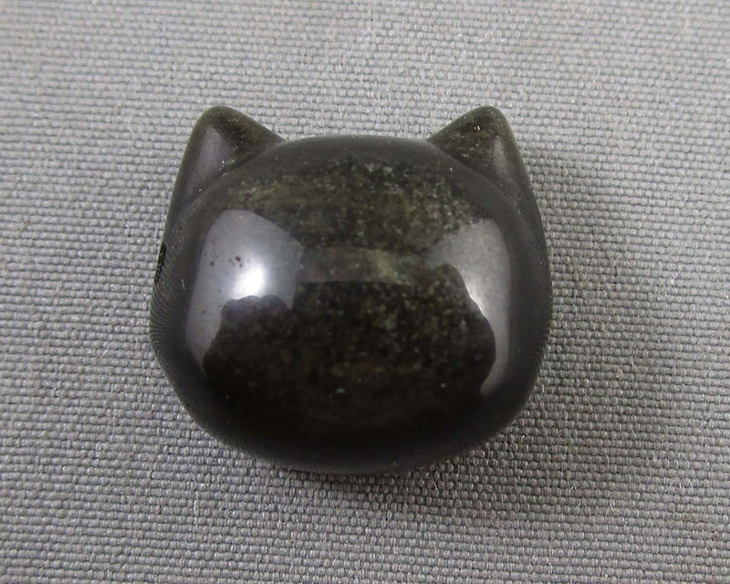 Cat Head Gold Sheen Obsidian Bead (Drilled) 1pc C535