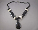 Pearl & Obsidian Gemstone Necklace (Vintage) H031-3