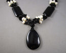 Pearl & Obsidian Gemstone Necklace (Vintage) H031-3