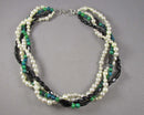 Obsidian & Quartz Gemstone Necklace (Vintage) H031-10