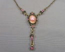 Antique Bronze Cameo Flower Necklace Vintage H015-16