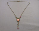 Antique Bronze Cameo Flower Necklace Vintage H015-16