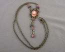 Antique Bronze Cameo Flower Necklace Vintage H015-16