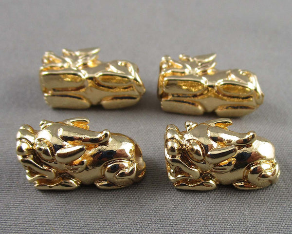 Real 18K Gold Plated Brass Pixiu Dragon Beads 2pcs C558